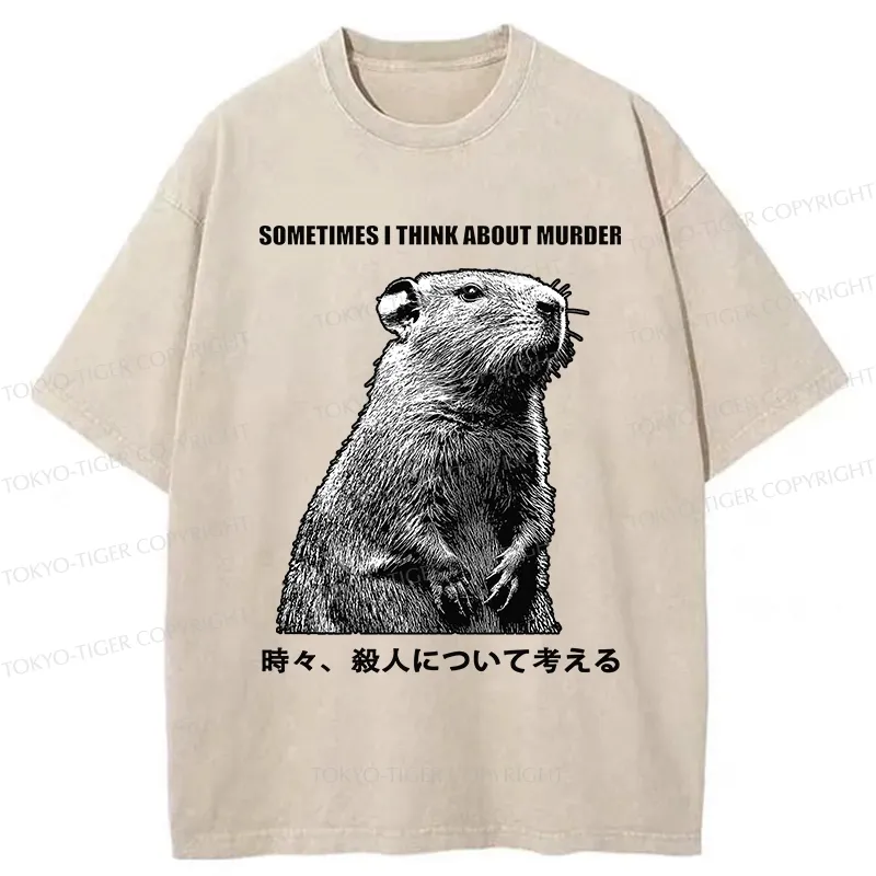 Tokyo-Tiger Funny Capybara Thinks Of Murder Washed T-Shirt