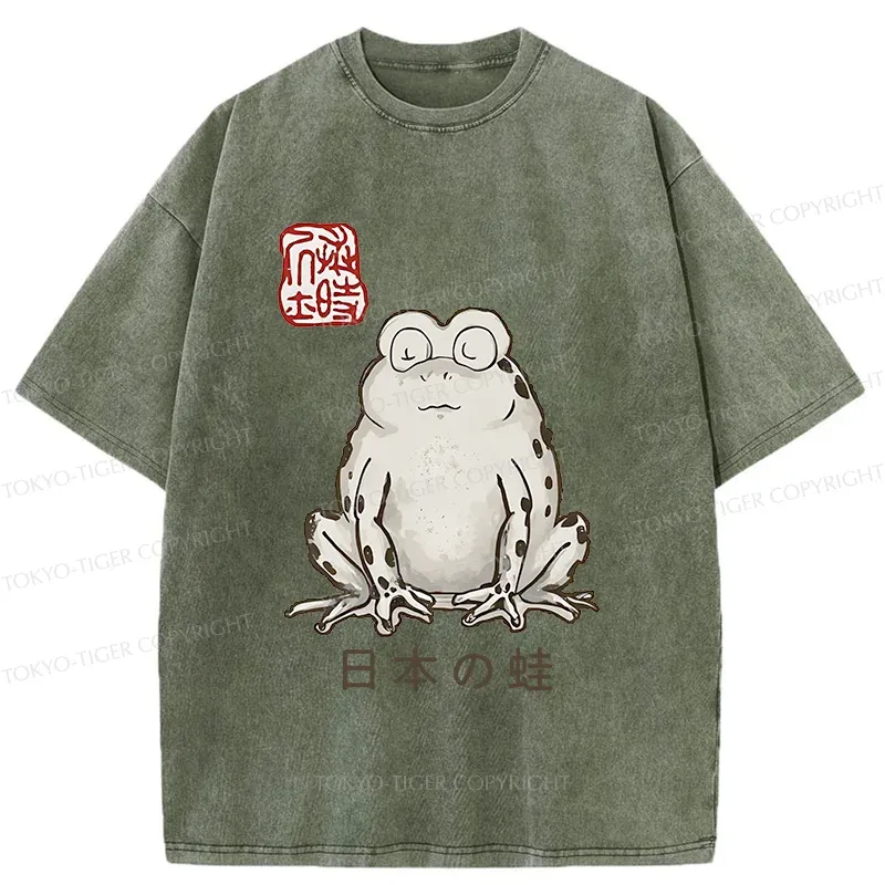 Tokyo-Tiger Japanese Retro Frog Washed T-Shirt