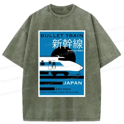 Tokyo-Tiger Japanese Shinkansen Poster Washed T-Shirt