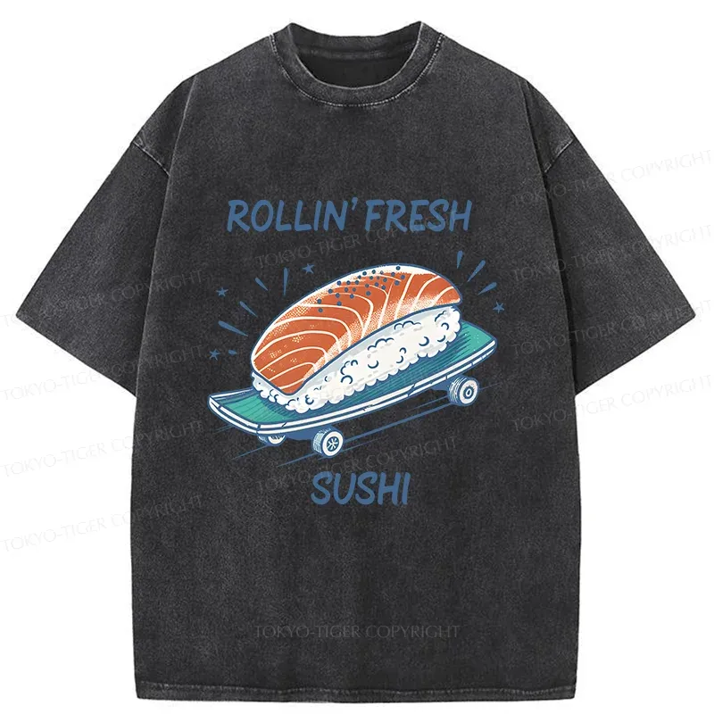 Tokyo-Tiger Sushi Skateboard Washed T-Shirt
