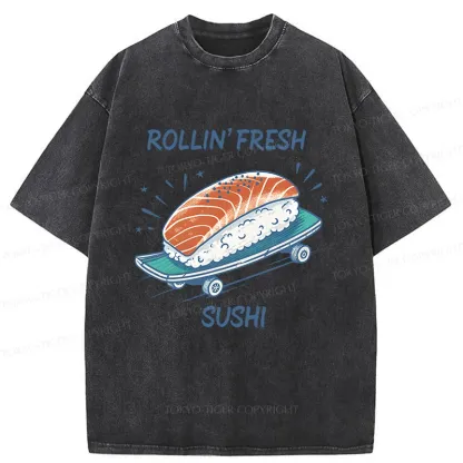 Tokyo-Tiger Sushi Skateboard Washed T-Shirt