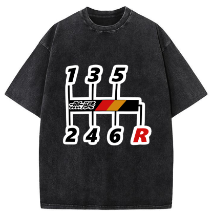 Tokyo-Tiger Car Gear Stick Washed T-Shirt