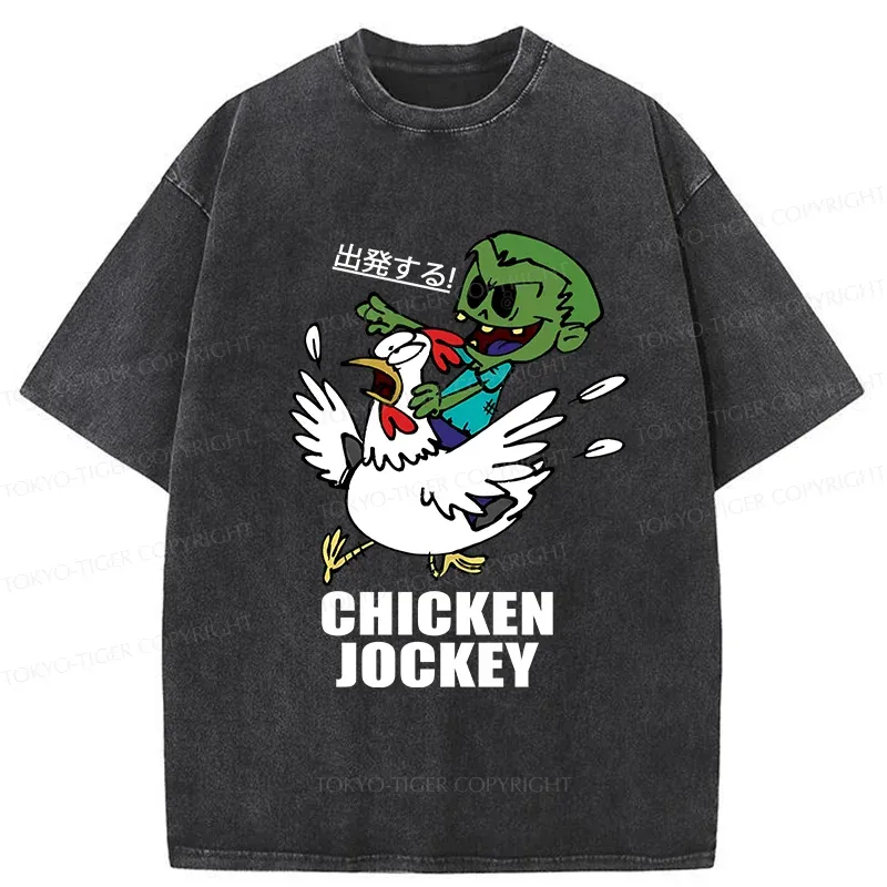 Tokyo-Tiger Zombie Riding Chicken Washed T-Shirt