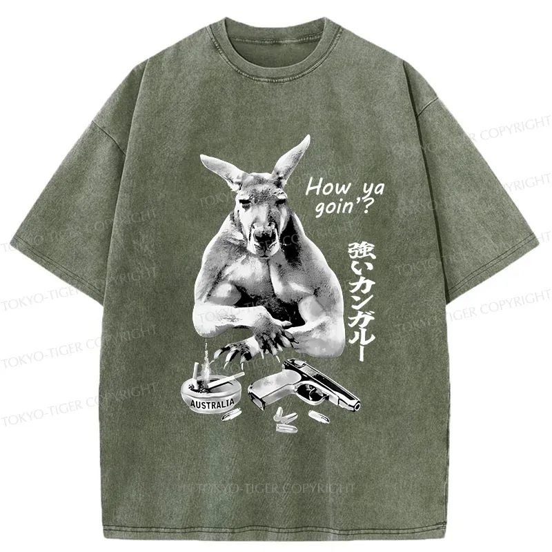 Tokyo-Tiger Strong Kangaroo Washed T-Shirt