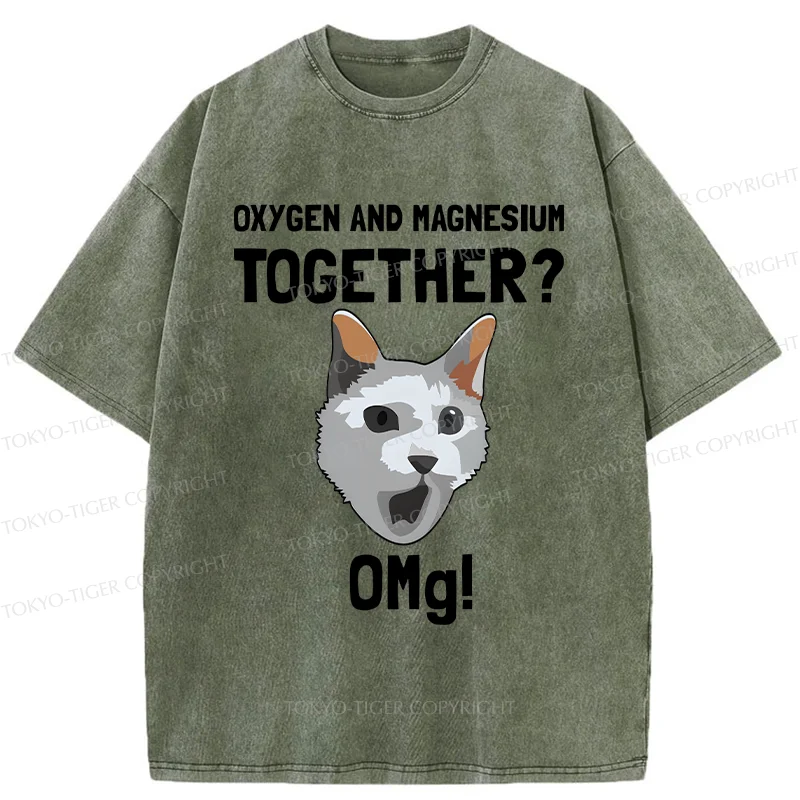 Tokyo-Tiger Surprised Cat Washed T-Shirt