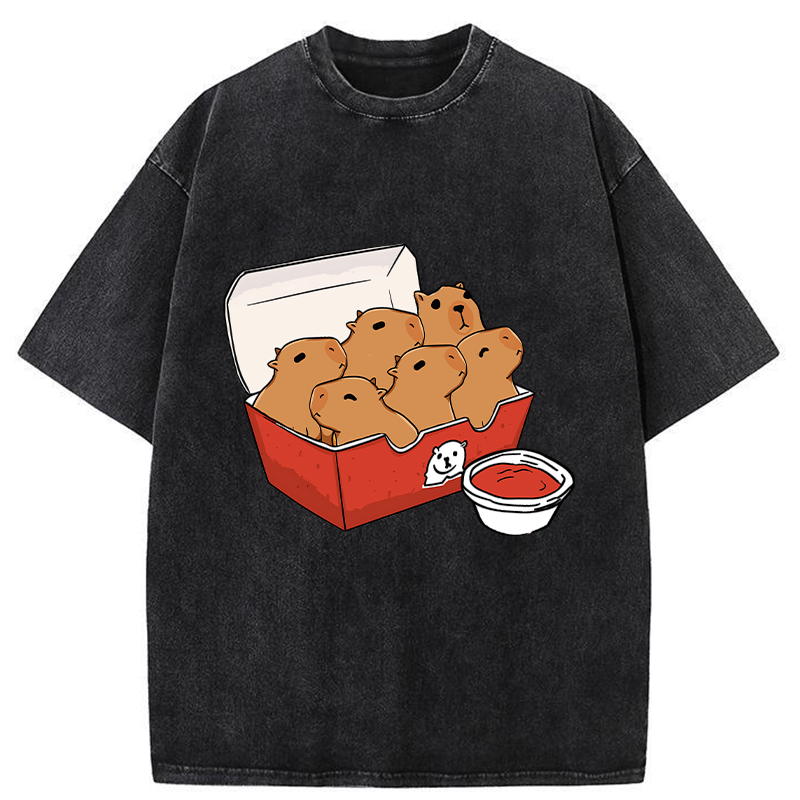 Tokyo-Tiger Capybara With Tomato Sauce Washed T-Shirt