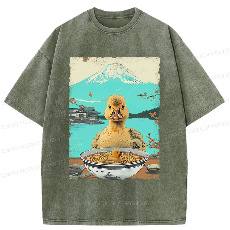Tokyo-Tiger Duck Eating Ramen Washed T-Shirt