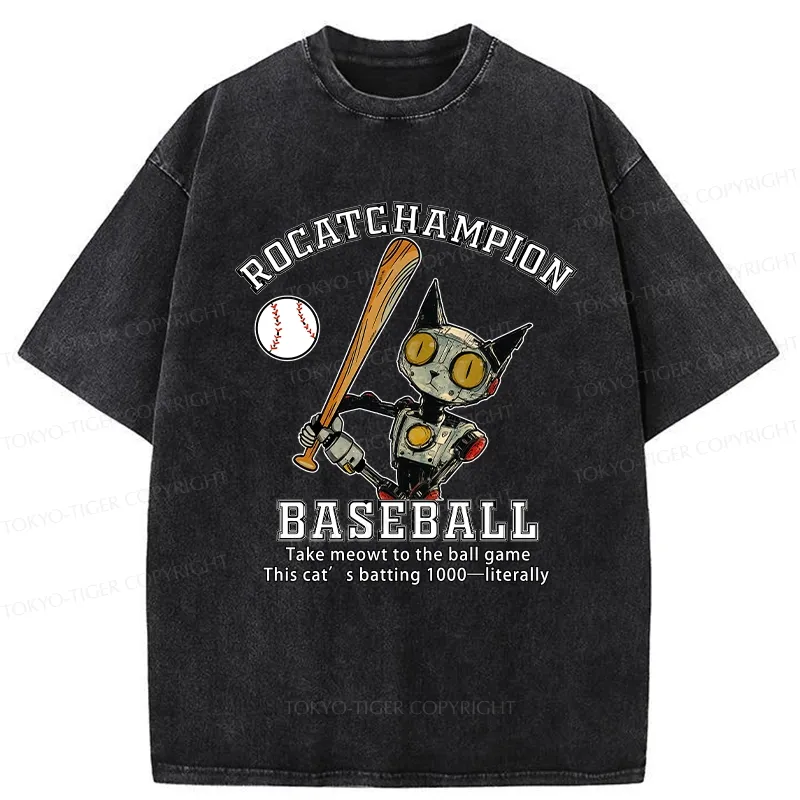 Tokyo-Tiger Take Cat To A Baseball Game Washed T-Shirt