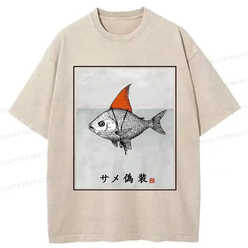 Tokyo-Tiger Funny Fish Disguised As Shark Washed T-Shirt