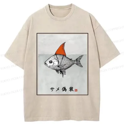 Tokyo-Tiger Funny Fish Disguised As Shark Washed T-Shirt
