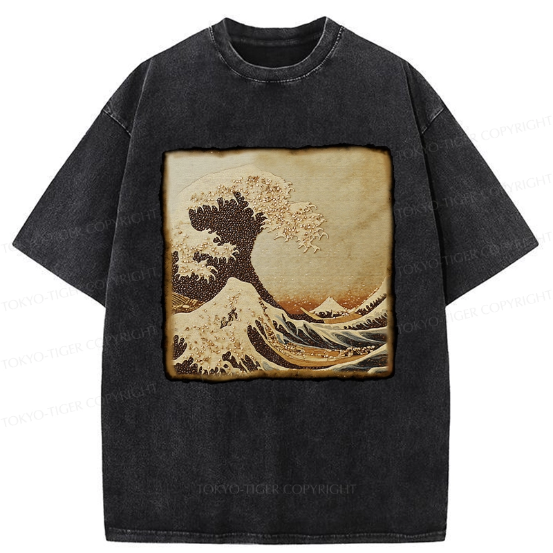 Tokyo-Tiger The Great Wave Off Coffee Beans Washed T-Shirt