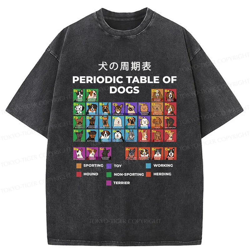 Tokyo-Tiger Periodic Table Of Dogs Washed T-Shirt