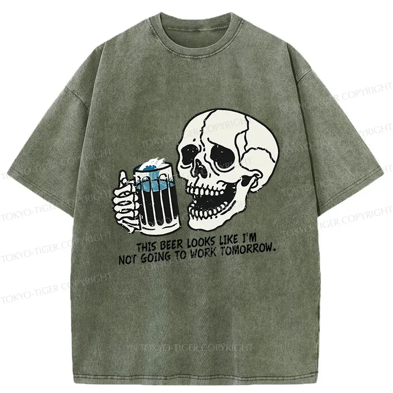 Tokyo-Tiger Drinking Skeleton Washed T-Shirt