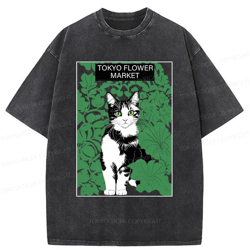 Tokyo-Tiger Cat In The Grass Washed T-Shirt
