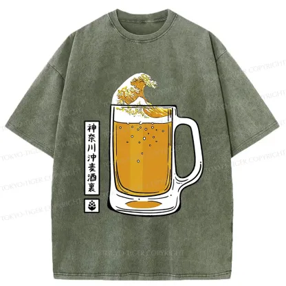 Tokyo-Tiger Japan Beer Wave Washed T-Shirt