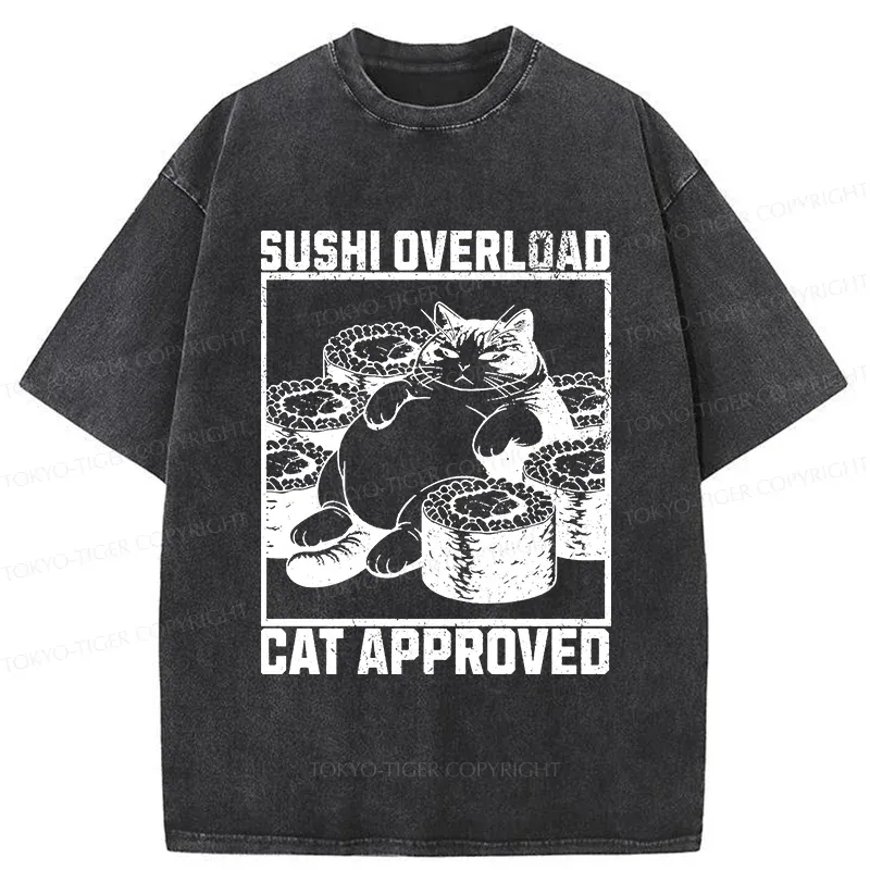 Tokyo-Tiger Fat Cat And Sushi Washed T-Shirt