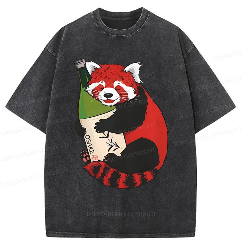 Tokyo-Tiger Raccoon Holding Wine Washed T-Shirt