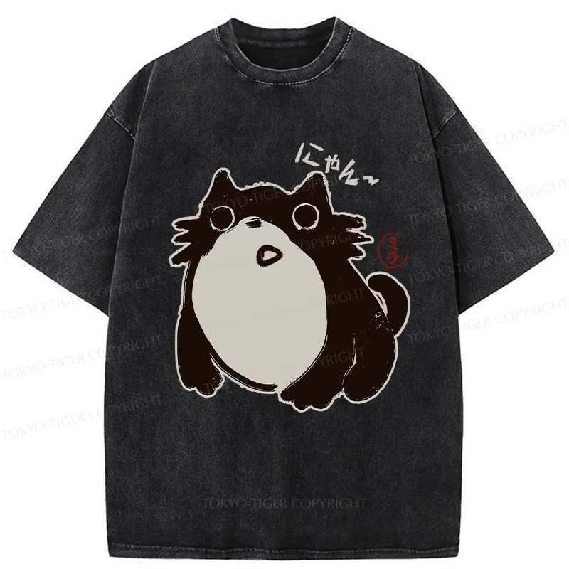 Tokyo-Tiger Whimsical Feline Washed T-Shirt