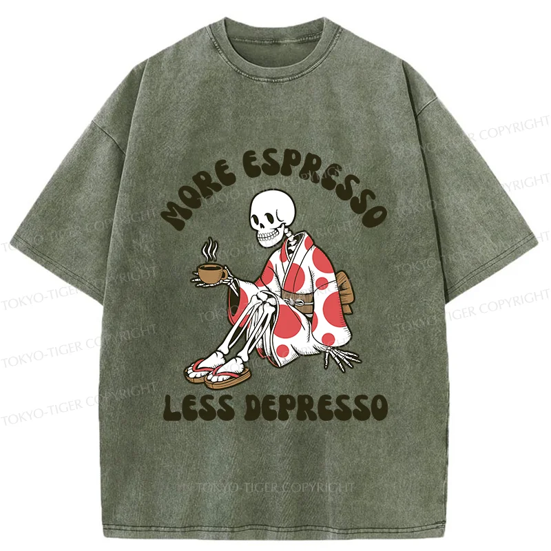 Tokyo-Tiger Skeleton Drinking Coffee Washed T-Shirt