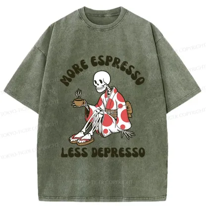Tokyo-Tiger Skeleton Drinking Coffee Washed T-Shirt