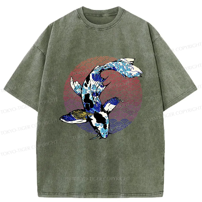 Tokyo-Tiger Vintage Japanese Koi Washed T-Shirt