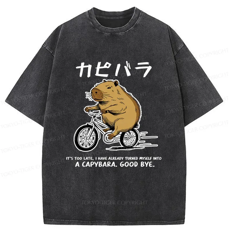 Tokyo-Tiger Capybara On A Bike Washed T-Shirt