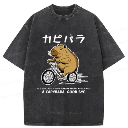 Tokyo-Tiger Capybara On A Bike Washed T-Shirt