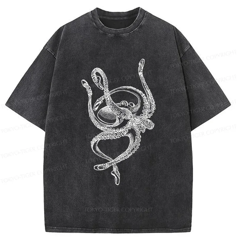 Tokyo-Tiger Octopus Dancing Ballet Washed T-Shirt
