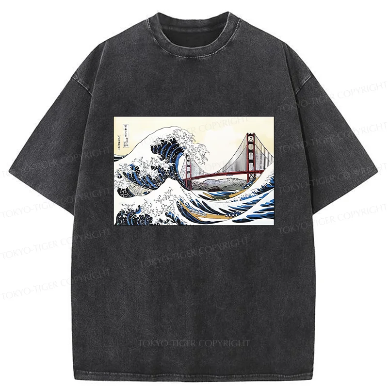 Tokyo-Tiger Golden Gate Bridge And Waves Washed T-Shirt