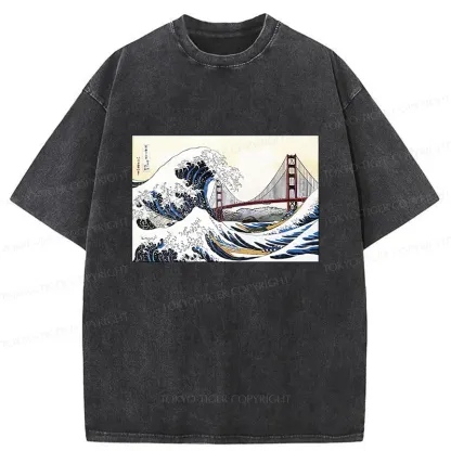 Tokyo-Tiger Golden Gate Bridge And Waves Washed T-Shirt