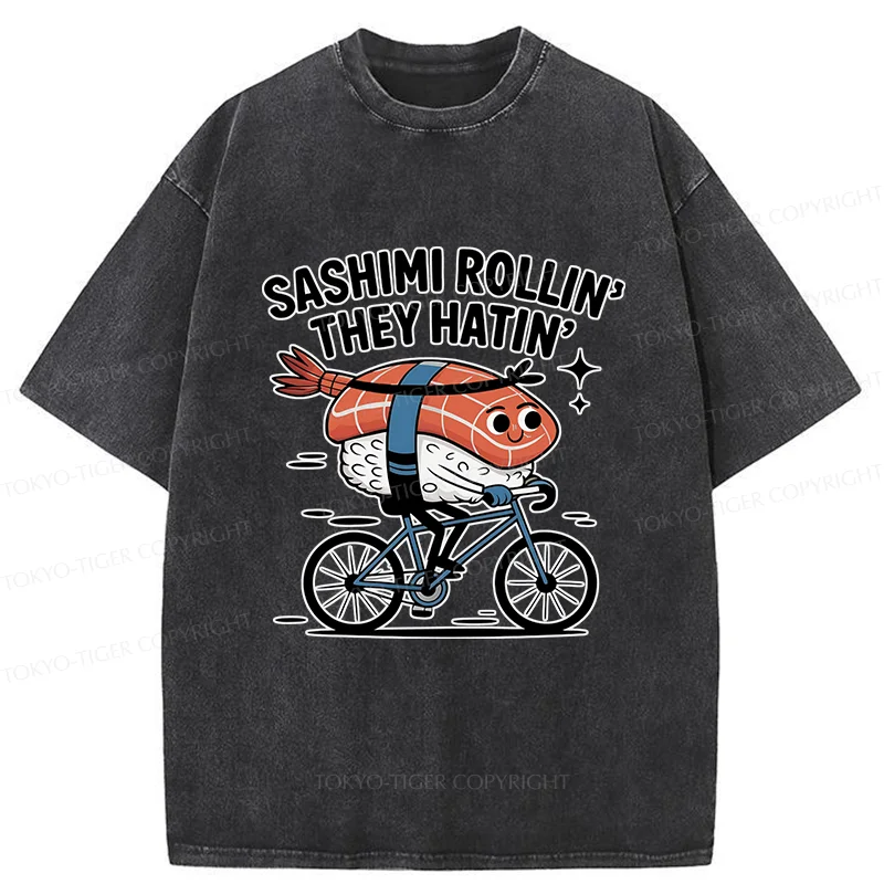 Tokyo-Tiger Sushi On A Bike Washed T-Shirt
