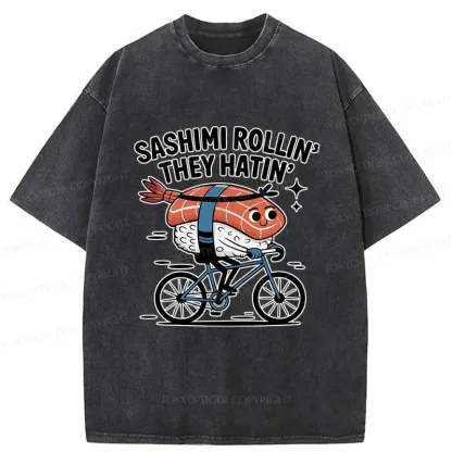 Tokyo-Tiger Sushi On A Bike Washed T-Shirt