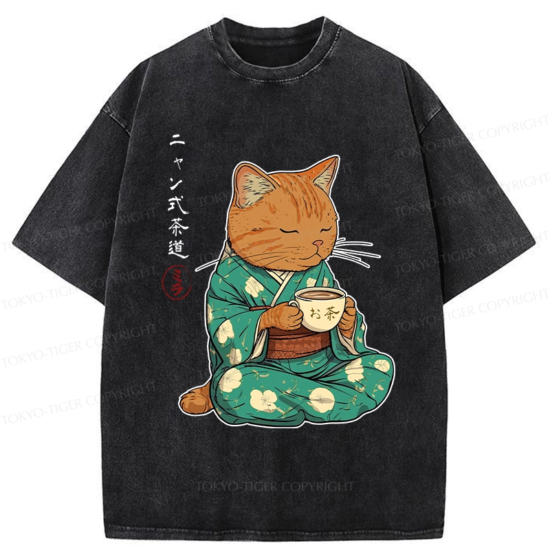 Tokyo-Tiger Purr-style Tea Ceremony Washed T-Shirt