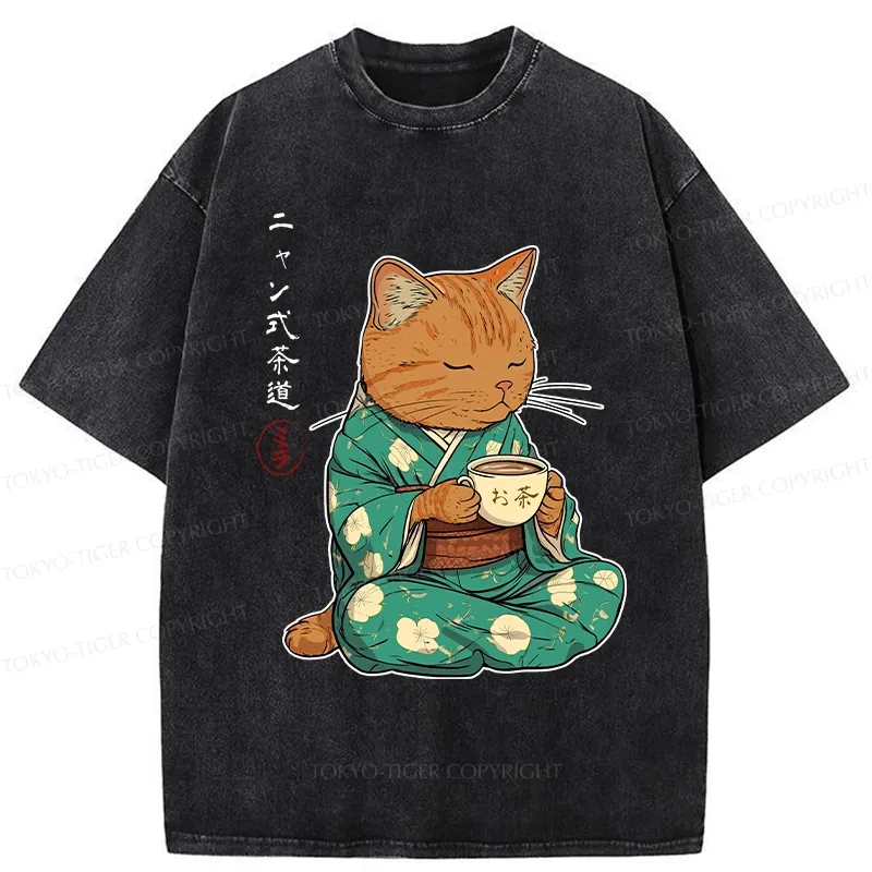 Tokyo-Tiger Purr-style Tea Ceremony Washed T-Shirt