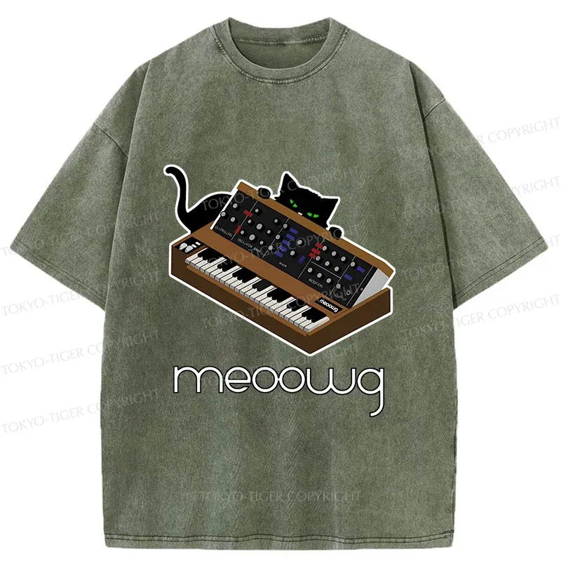 Tokyo-Tiger Cat and Music Washed T-Shirt