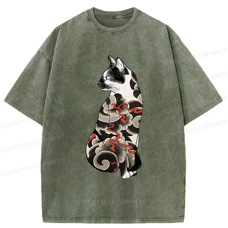 Tokyo-Tiger Tattoo Cat Washed T-Shirt