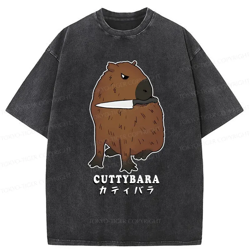 Tokyo-Tiger Cuttybara Funny Washed T-Shirt