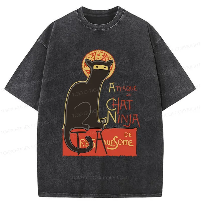 Tokyo-Tiger Ninja Cat Poster Washed T-Shirt