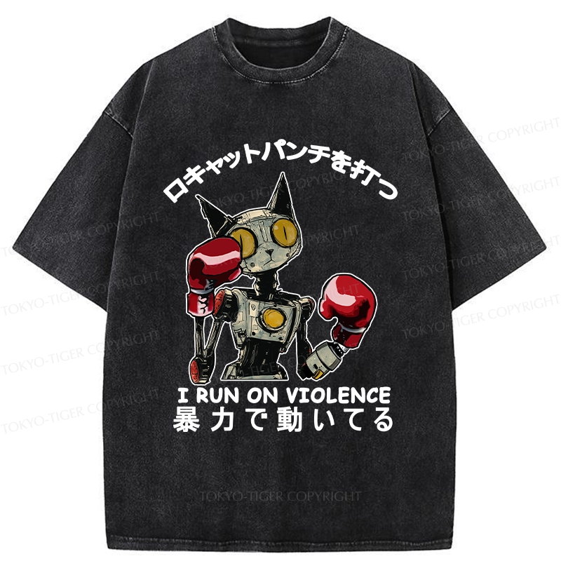 Tokyo-Tiger Boxing Robot Cat Washed T-Shirt