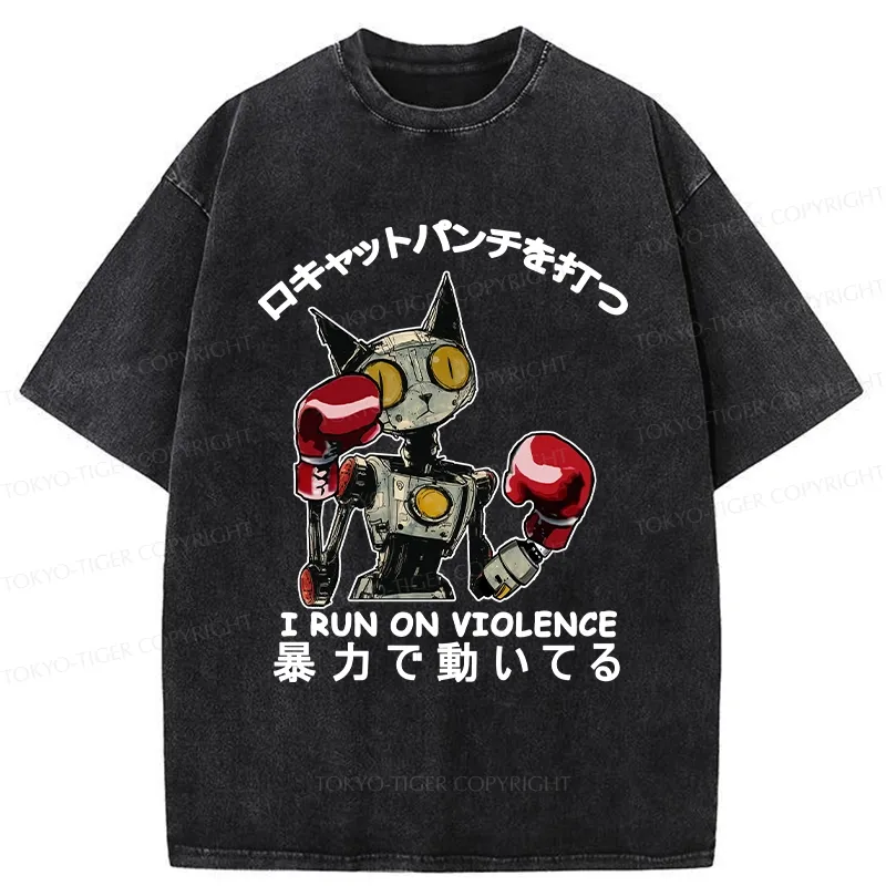 Tokyo-Tiger Boxing Robot Cat Washed T-Shirt
