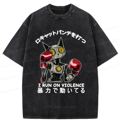 Tokyo-Tiger Boxing Robot Cat Washed T-Shirt