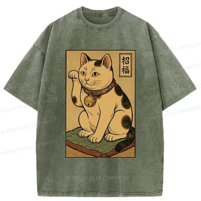 Tokyo-Tiger Retro Lucky Cat Washed T-Shirt
