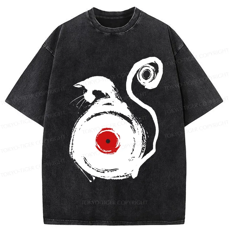 Tokyo-Tiger Vinyl Cat Silhouette Washed T-Shirt