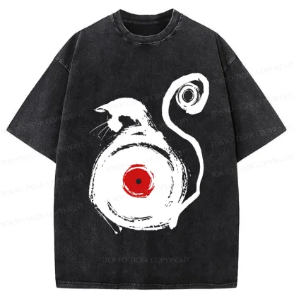 Tokyo-Tiger Vinyl Cat Silhouette Washed T-Shirt