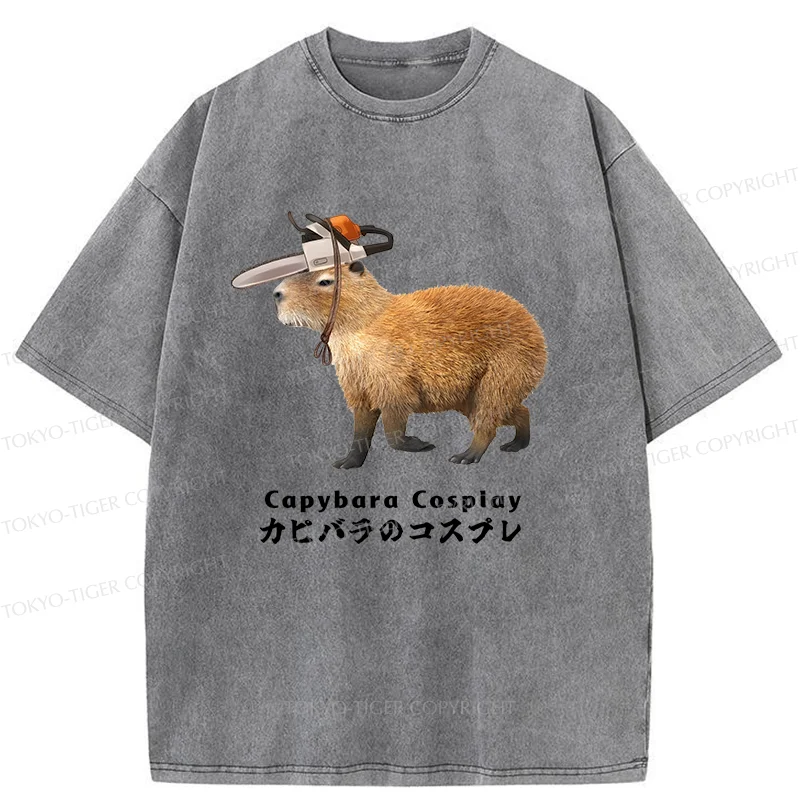 Tokyo-Tiger Capybara Cosplay Washed T-Shirt