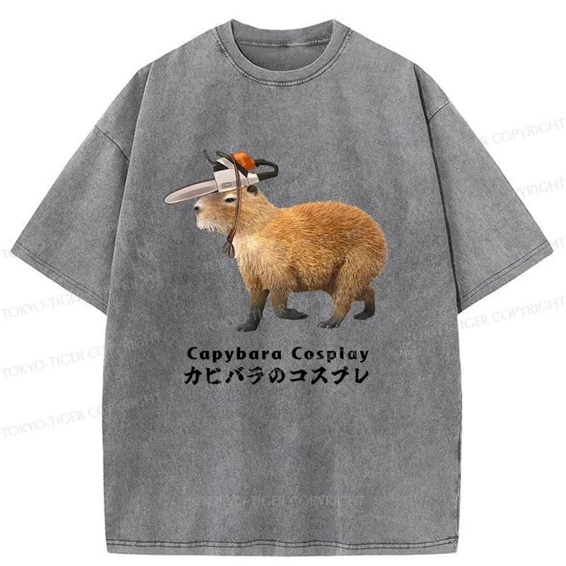 Tokyo-Tiger Capybara Cosplay Washed T-Shirt