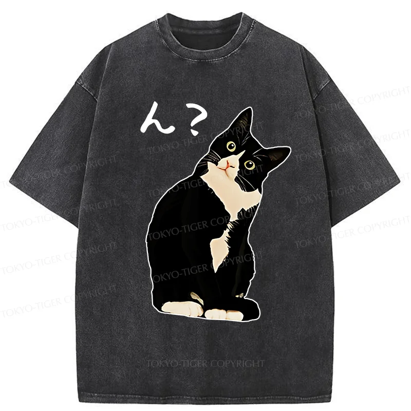 Tokyo-Tiger Suspicious Cat Japan Washed T-Shirt