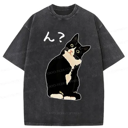 Tokyo-Tiger Suspicious Cat Japan Washed T-Shirt