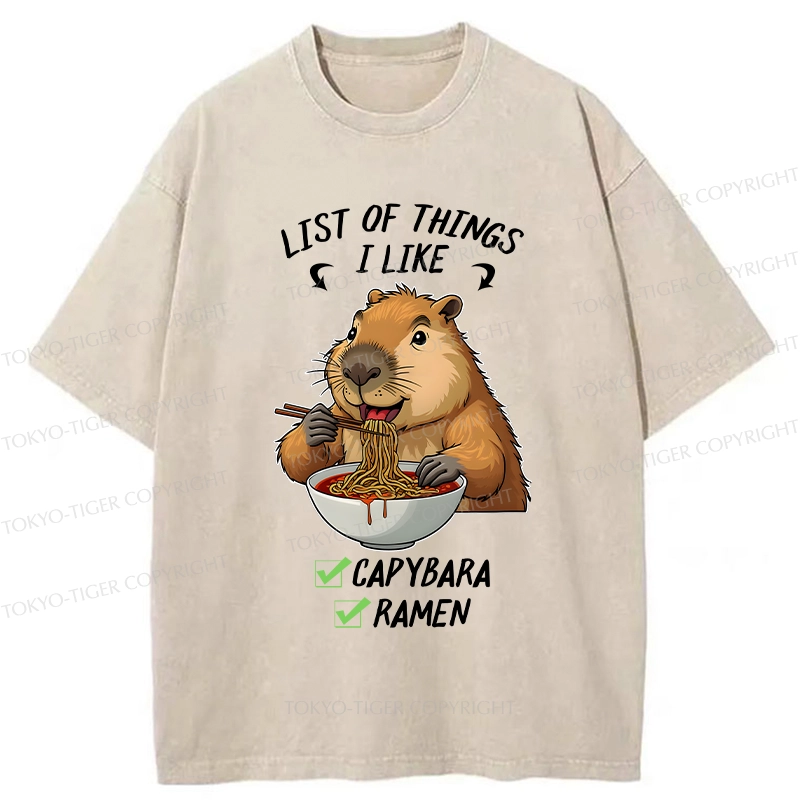 Tokyo-Tiger Capybara And Ramen Are My Favorites Washed T-Shirt