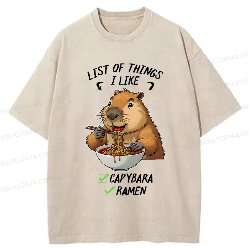 Tokyo-Tiger Capybara And Ramen Are My Favorites Washed T-Shirt